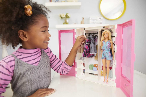 Barbie Garderoba Szafa Walizka Na Ubrania + Lalka Barbie Garderoba Szafa Walizka Na Ubrania + Lalka