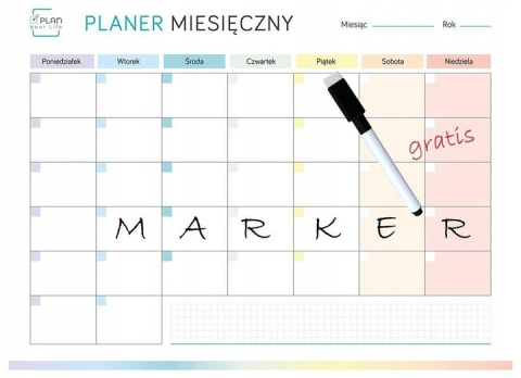 Rawmark Planer Magnetyczny miesięczny 40x30 z markerem Tęczowym Rawmark Planer Magnetyczny miesięczny 40x30 z markerem Tęczowym