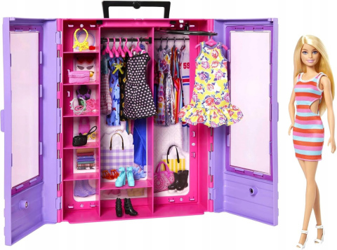 Barbie Zestaw Szafa Garderoba + Lalka Akcesoria Mattel HJL66 Barbie Zestaw Szafa Garderoba + Lalka Akcesoria Mattel HJL66