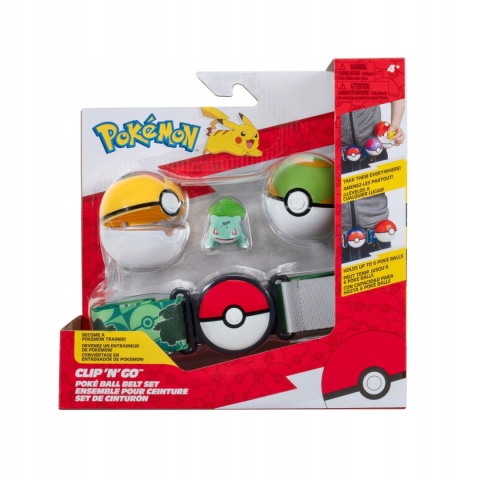 Pokemon Clip n Go Zestaw Pas Trenera Pokeball Set Bulbasaur