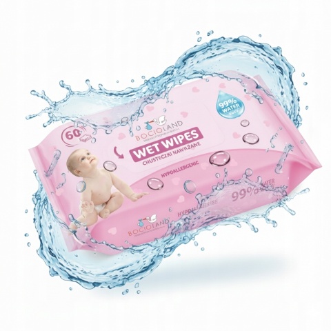 BocioLand Nawilżane Chusteczki Dla Dzieci Niemowląt 99% Woda 60szt
