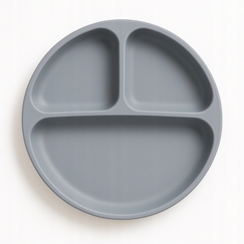 BocioLand Szary Talerzyk Silikonowy z Podziałką i Przyssawkami