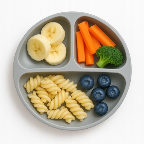 BocioLand Szary Talerzyk Silikonowy z Podziałką i Przyssawkami