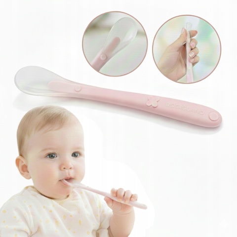 BocioLand Łyżeczka Silikonowa Różowa Elastyczna Końcówka do Karmienia