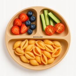 BocioLand Beżowy Talerzyk Silikonowy z Podziałką i Przyssawkami