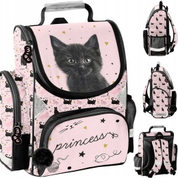 Paso Plecak Szkolny Tornister dla Klasy 1-3 Black Cat Czarny Kot